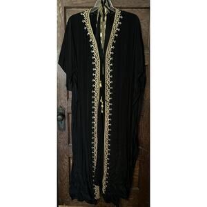 Asa Kaftans Black Gold Beading Halter Dress w/ Double Tie Front Robe Sz L / XL